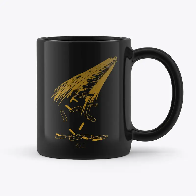 Gloss Black Deep Gold Falling Keys Mug