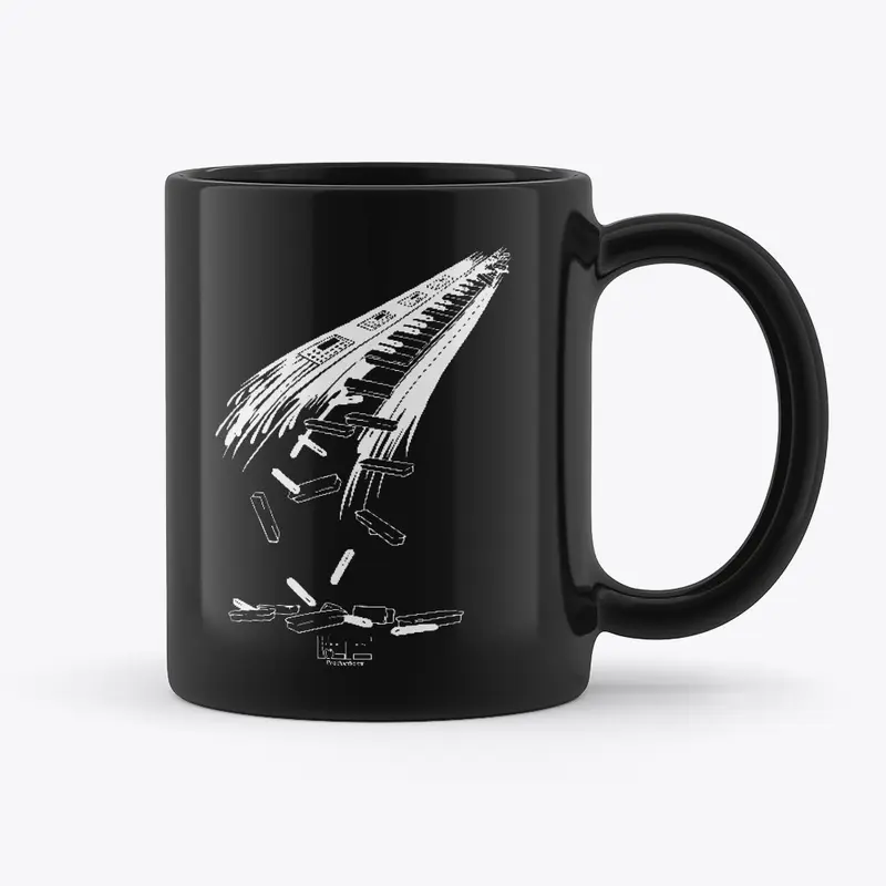 Gloss Black White Falling Keys Mug