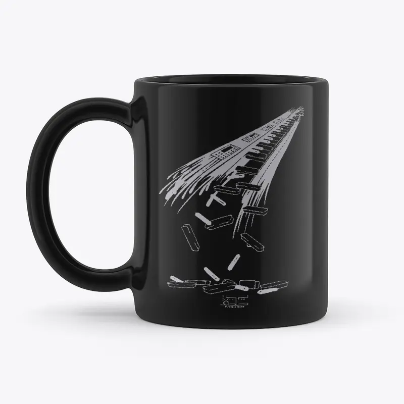 Gloss Black Silver Falling Keys Mug